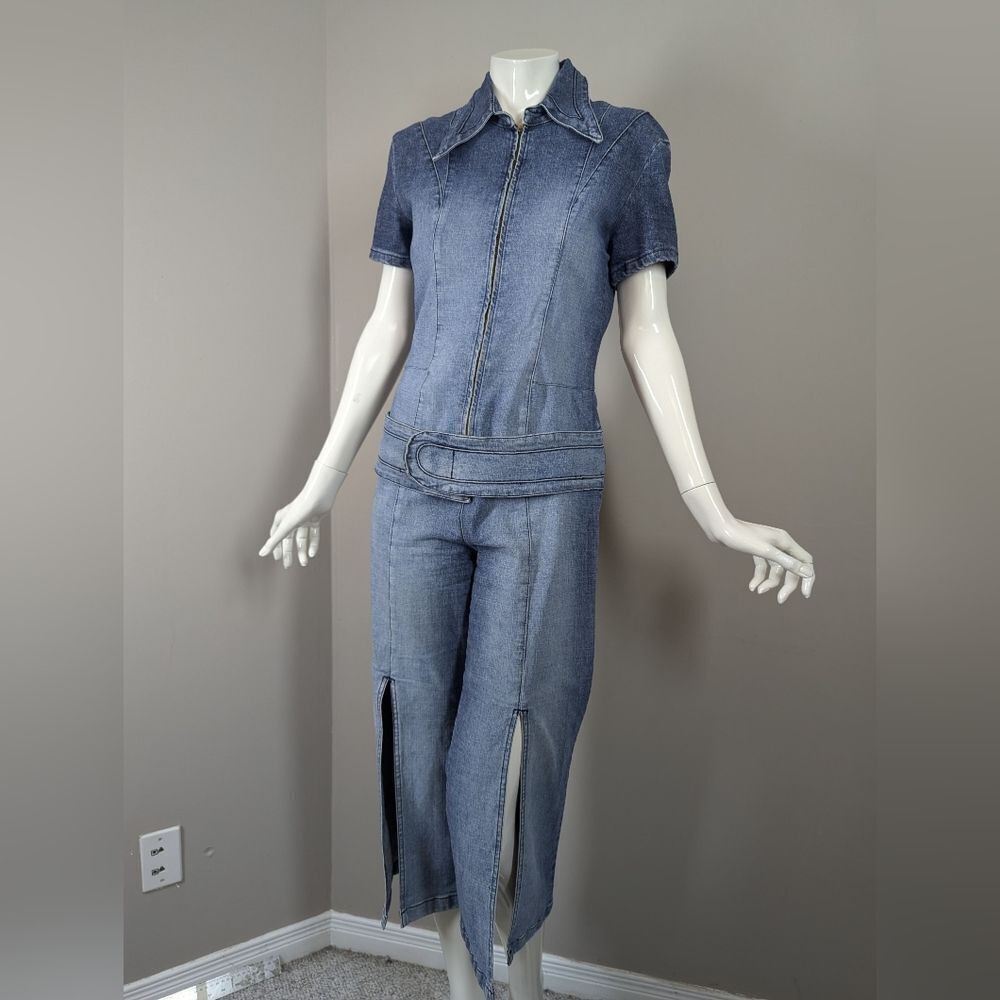 Y2k Anne-X Stretch Denim Jumpsuit Cropped Slit Leg Made In Canada